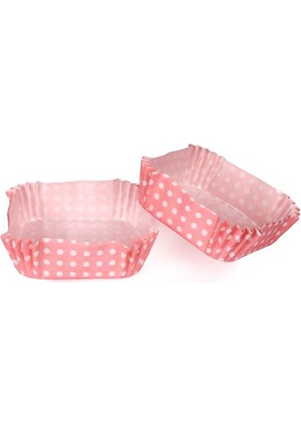 Tahtakale Toptancısı Pet Kapsül 80*80 mm Kağıt Cupcake Kağıdı Kare (100 Adet)  Puantiyeli Pembe