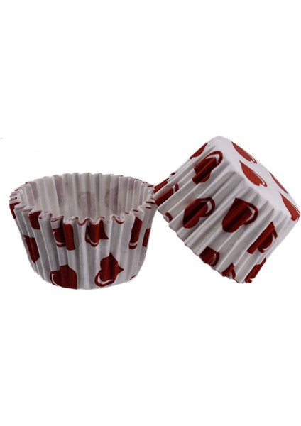 Tahtakale Toptancısı Kek Kalıbı Pet Kapsül 52X45 mm Kağıt Cupcake Kağıdı (100 Adet)  Bordo Kalp Desen