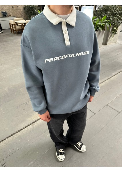 Polo Yaka 'peacefulness' Baskılı Oversize Sweatshirt Gri fiyatları