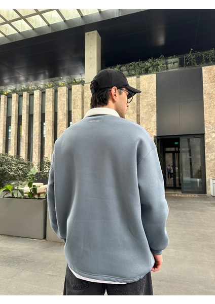 Polo Yaka 'peacefulness' Baskılı Oversize Sweatshirt Gri indirimleri