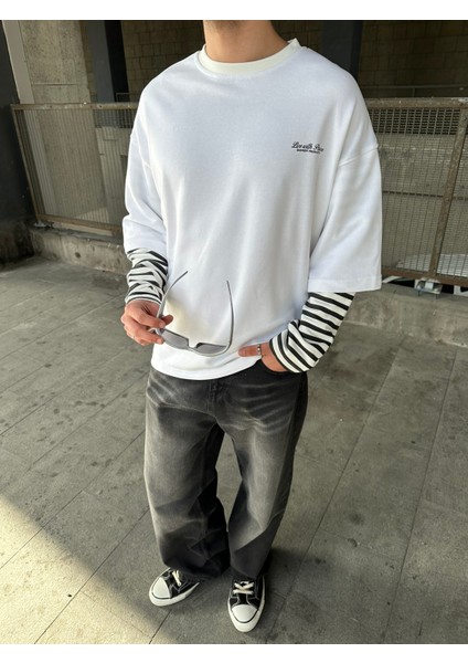 Bisiklet Yaka 'live With Passion' Baskılı Sweatshirt Beyaz