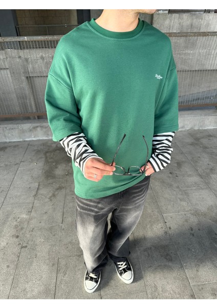 Bisiklet Yaka 'live With Passion' Baskılı Sweatshirt Yeşil modelleri