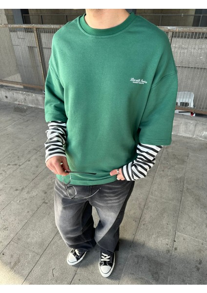 Bisiklet Yaka 'live With Passion' Baskılı Sweatshirt Yeşil