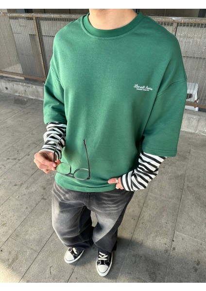 Bisiklet Yaka 'live With Passion' Baskılı Sweatshirt Yeşil