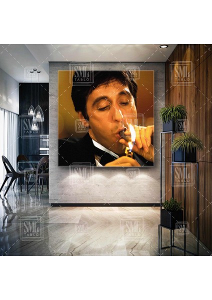 Scarface Tony Montana Karizmatik Oyuncu Efsane Aktör Hollywood Ikon Kare Kanvas Tablo