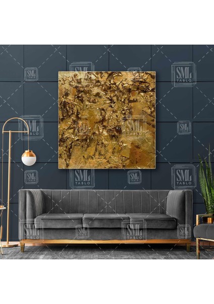 Altın Madeni Soyut Altın Sarısı Tekstüre Kare Kanvas Tablo