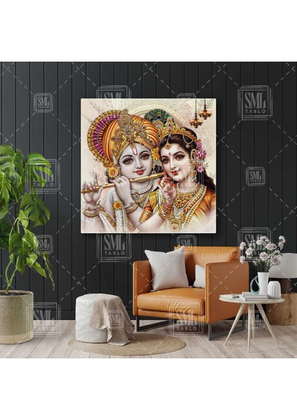 Ney Çalan Kız Kardeşler Gold Takılı Kadın Hinduizm Hint Kültürü Kare Kanvas Tablo