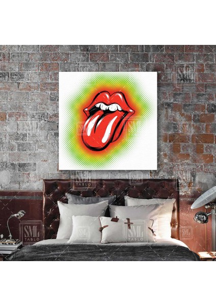 Rolling Stones Rock Music Mick Jagger Dil Çıkaran Kırmızı Dudak Kare Kanvas Tablo