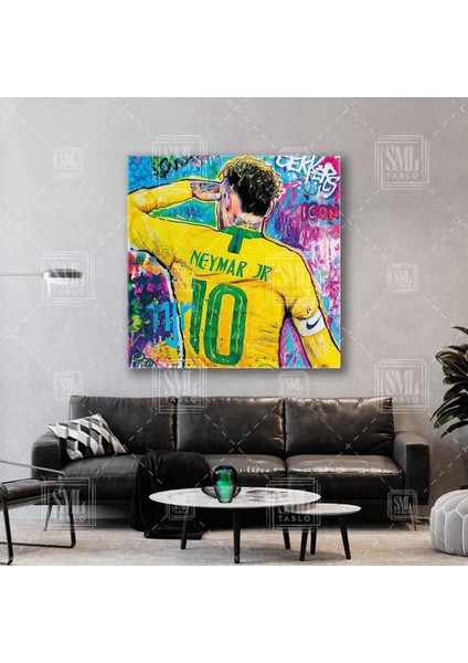 Brezilyalı Futbolcu Neymar Football Sokak Sanatı Grafiti Kare Kanvas Tablo