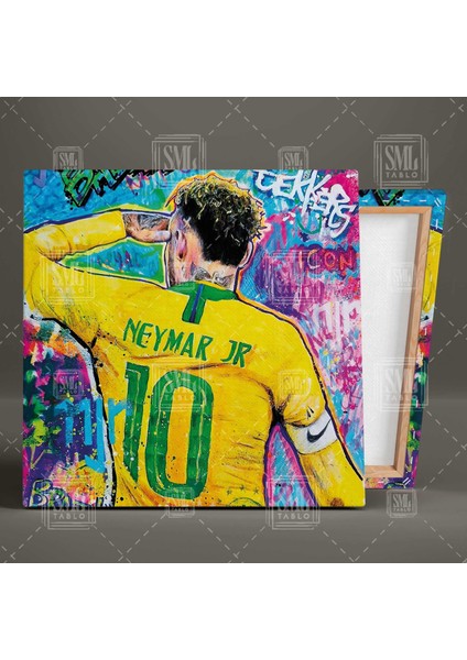 Brezilyalı Futbolcu Neymar Football Sokak Sanatı Grafiti Kare Kanvas Tablo