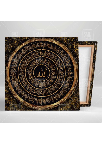 Allahın Isimleri 99 Ismi Allah Adı Esma-Ül Hüsna Gold Detaylı Kare Kanvas Tablo