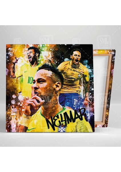 Brezilyalı Efsane Futbolcu Neymar Sokak Sanatı Grafiti Kare Kanvas Tablo