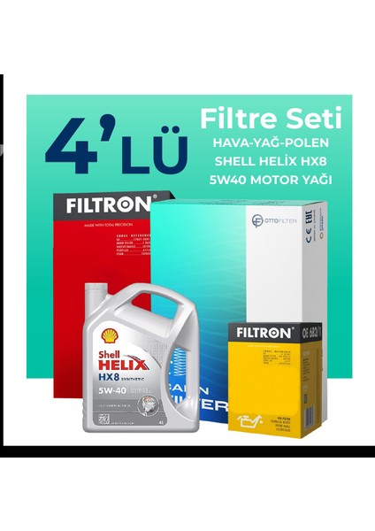Fiat Linea 1.4 T-Jet Benzin Filtre Bakım Seti Shell Motor Yağlı (2009-2017) 4 Lü