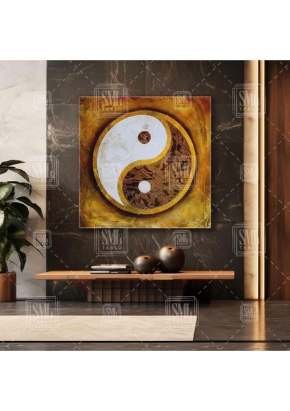 Gold Ying Yang Iyilik Kötülük ve Altın Soyut Uzak Doğu Felsefesi Kare Kanvas Tablo
