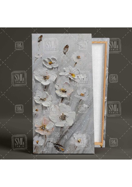 Garden Flowers Soyut Papatya Çiçeği Gri Beyaz Çiçek Bahçesi Dekoratif Boyuna Dikey Kanvas Tablo fiyatları