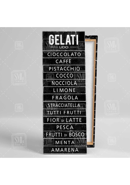 Cafe Pizza Gelati Kahve Köşesi Menü Ürün Listesi Kahve Çeşitleri Panoramik Dikey Kanvas Tablo