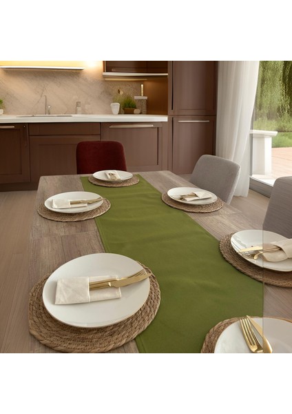 Premium Runner Masa Örtüsü Yeşil Duck Keten Runner 40 x 150 cm