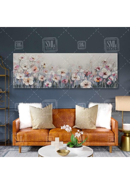 Beyaz Papatya Tarlası Daisies Garden Dekoratif Panoramik Yatay Kanvas Tablo