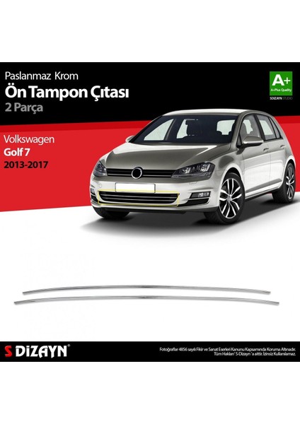 S-Dizayn Vw Golf 7 Krom Ön Tampon Çıtası 2 Prç. 2013-2017
