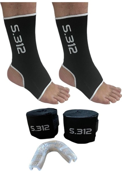 Kickboks & Muay Thai Ayak Bilek Çorabı Ayak Bilek Koruyucu - Bandaj - Silikon Dişlik - 3'lü Set