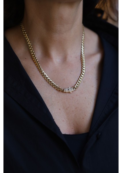 14 Ayar Altın Taşlı Kilit Detaylı Gurmet Kolye fiyatları