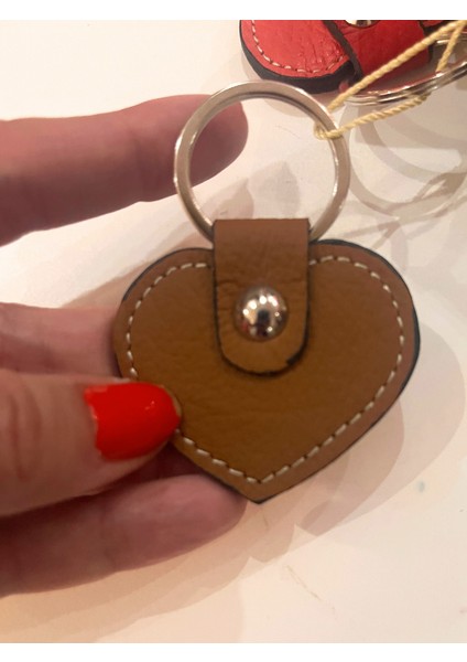 Pinkylola Design-Aşk Model Kalp Taba Hakiki Deri ,anahtarlık , Çanta Süsü ,charm