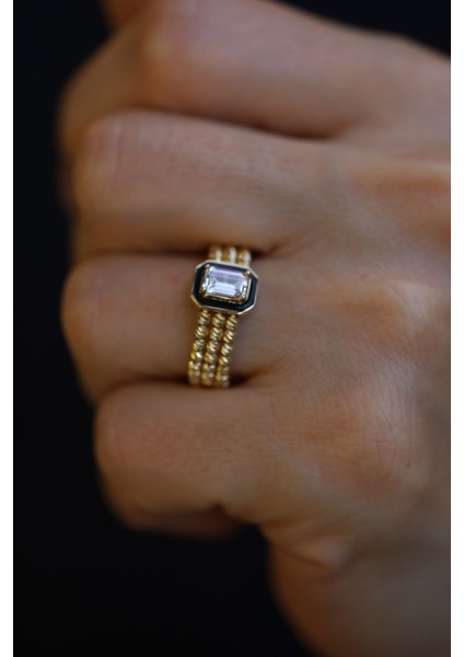 14 Ayar Altın Ema Baget Detaylı Dorika Yüzük fiyatları