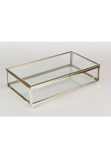 Cam Kutu Çikolata,takı ve Dekor 25X15X5 cm Gümüş