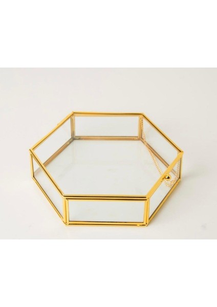 Cam Kutu Altıgen Çikolata,takı ve Dekor 20 x 20 x 5 cm