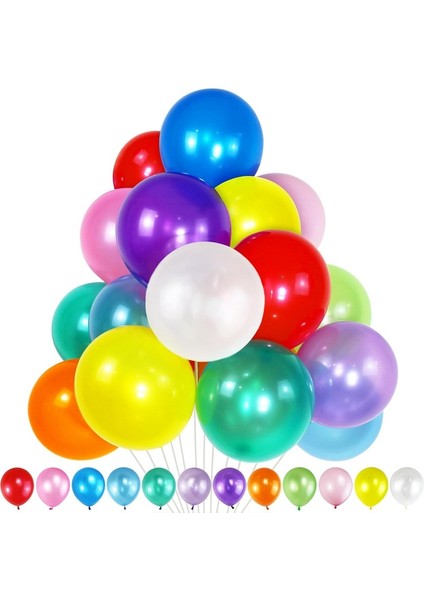 25 adet Vıp Parlak Metalik Renkli Balon Helyum Gazı Uyumludur Shıny Metallıc Colors Balloon