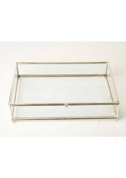 Cam Kutu Bölmeli Çikolata,takı ve Dekor 30X20X5 cm Gümüş