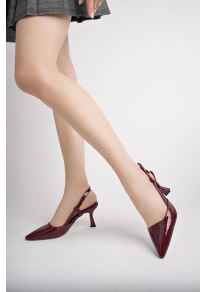 ST-002 Bordo Rugan Günlük 7 cm Topuklu Bayan Ayakkabı