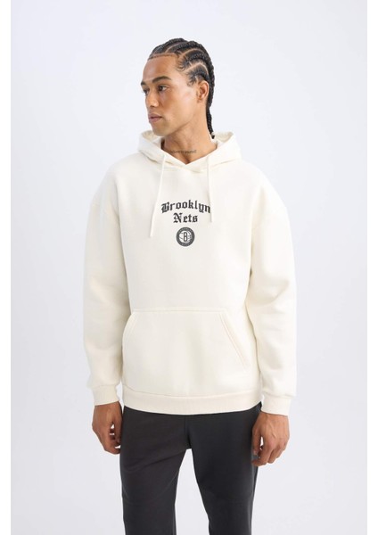 Fit NBA Brooklyn Nets Comfort Fit Rahat Kalıp Kapüşonlu Kalın Sırt Baskılı Sweatshirt D3223AX24WN