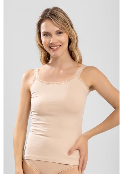 Baykar Kadın Ip Askılı Dantel Detaylı Atlet 6687 Ten Rengi