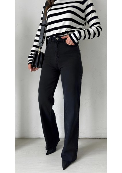 Yüksek Bel Kesik Paça Straight Kadın Jean Füme