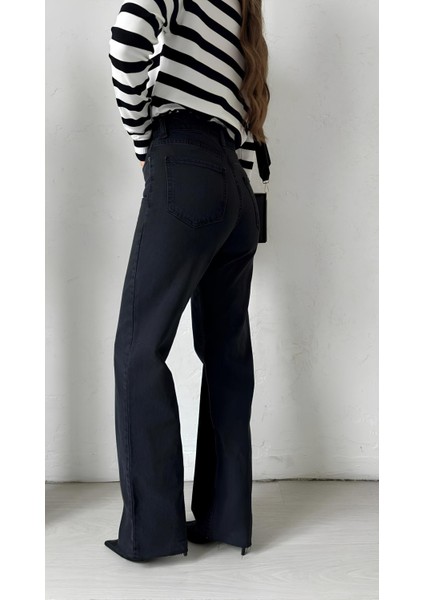 Yüksek Bel Kesik Paça Straight Kadın Jean Füme modelleri