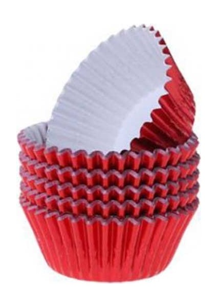 Metalik Folyo Cupcake Kalıbı Muffin Pet Kapsül No:3 x 150 Adet - Kırmızı
