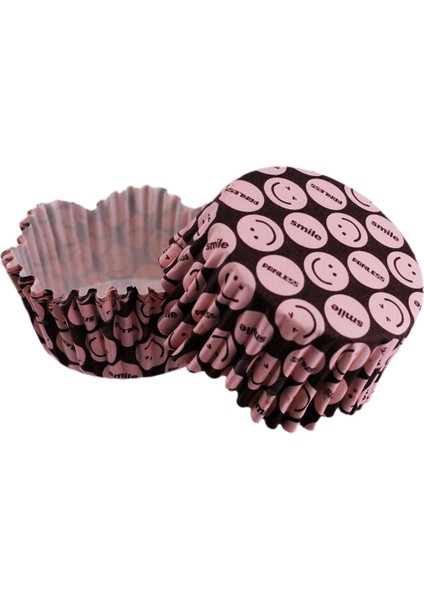 Cupcake Kalıbı Pet Kapsül Dalgalı Pembe Emoji Kek Kalıbı 65X38 mm (100 Adet)