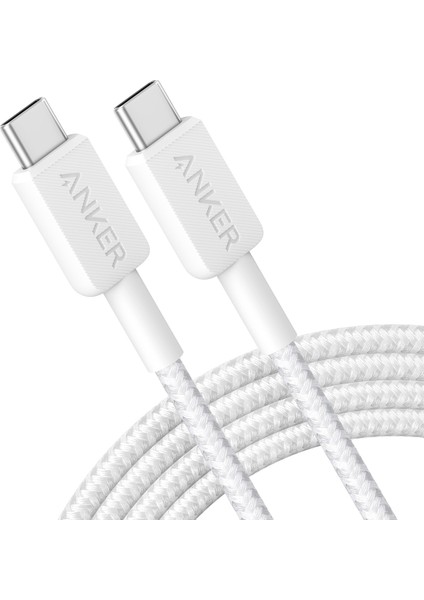 322 PowerLine USB-C to USB-C Örgülü Kablo 3ft/0.9m 60W - USB-IF - Beyaz - A81F5 (Anker Türkiye Garantili)