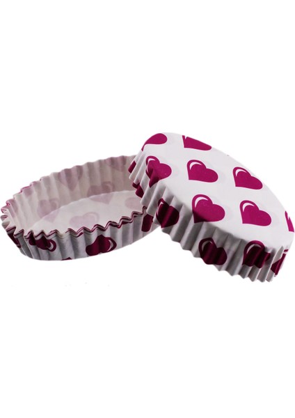 sı Cupcake Kalıbı Pet Kapsül Oval Beyaza Fuşya Kalpli Kek Kalıbı (100 Adet)