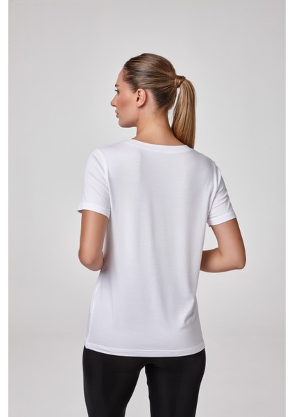 Kadın Kısa Kollu Derin V Yaka T-Shirt Bluz