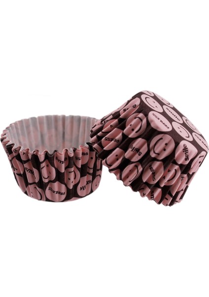 Cupcake Kalıbı Pet Kapsül Kek Kalıbı 52X45 mm (100 Adet) Pembe Emoji
