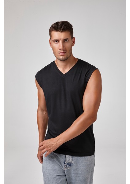 Erkek Kolsuz V Yaka T-Shirt