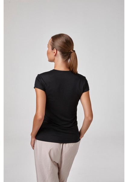 Kadın Kısa Kollu Sıfır Yaka T-Shirt-Body Fıt Kalıp fiyatları