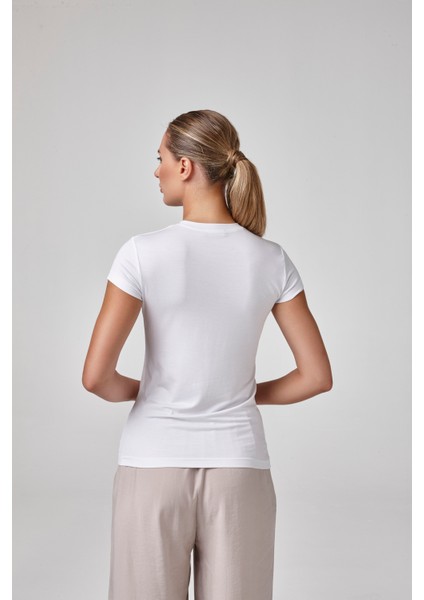 Kadın Kısa Kollu Sıfır Yaka T-Shirt-Body Fıt Kalıp fiyatları