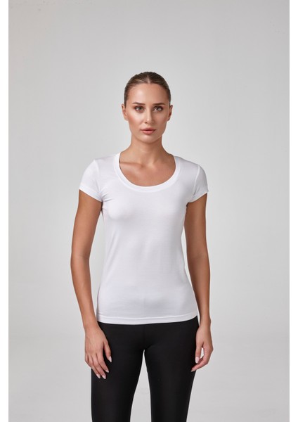 Kadın Kısa Kollu Açık Yaka Body T-Shirt Fit Kalıp