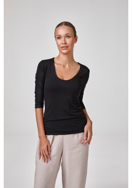 Kadın Truvakar Kol Açık Yaka Body Bluz Fit Kalıp