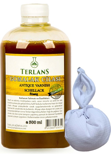 Terlans Doğal Ahşap Cilası Gomalak 500Ml + Sürme Topu