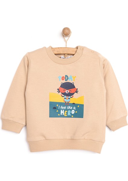 HelloBaby Basic Az Şardonlu Hero Baskılı Sweatshirt Erkek Bebek