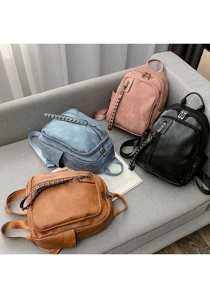 Bayanlar Pu Deri Sırt Çantası Kadın Moda Sırt Çantası Retro Omuz Çantası Okul Çantası Sırt Çantası Pembe (Yurt Dışından) fiyatları